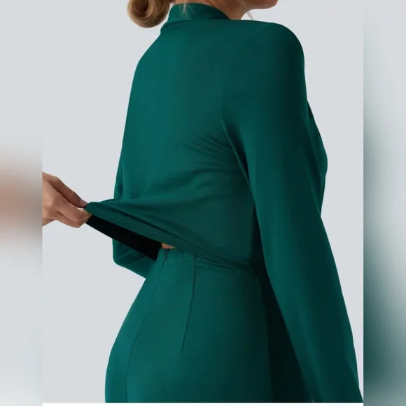 HALARA Emerald Green Wrap-Front Jumpsuit NWT - Picture 3 of 7